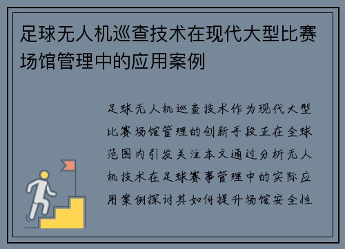 足球无人机巡查技术在现代大型比赛场馆管理中的应用案例